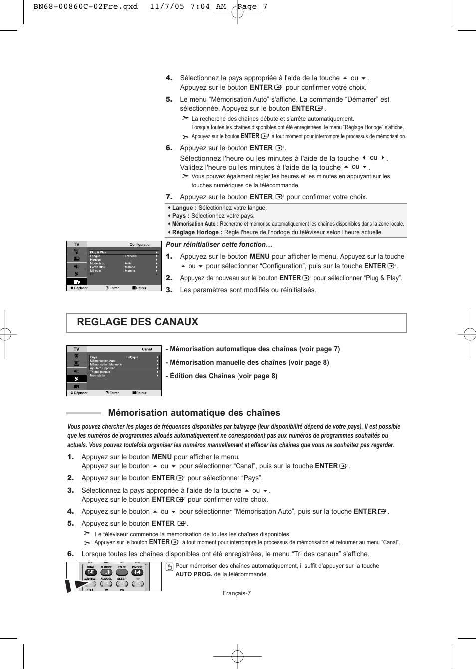 Reglage des canaux, Mémorisation automatique des chaînes | Samsung LE32T51S User Manual | Page 29 / 147
