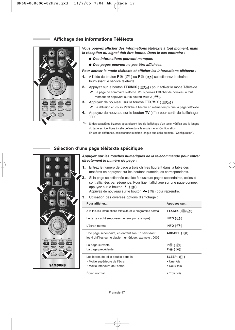 Affichage des informations télétexte, Sélection d’une page télétexte spécifique | Samsung LE32T51S User Manual | Page 39 / 147