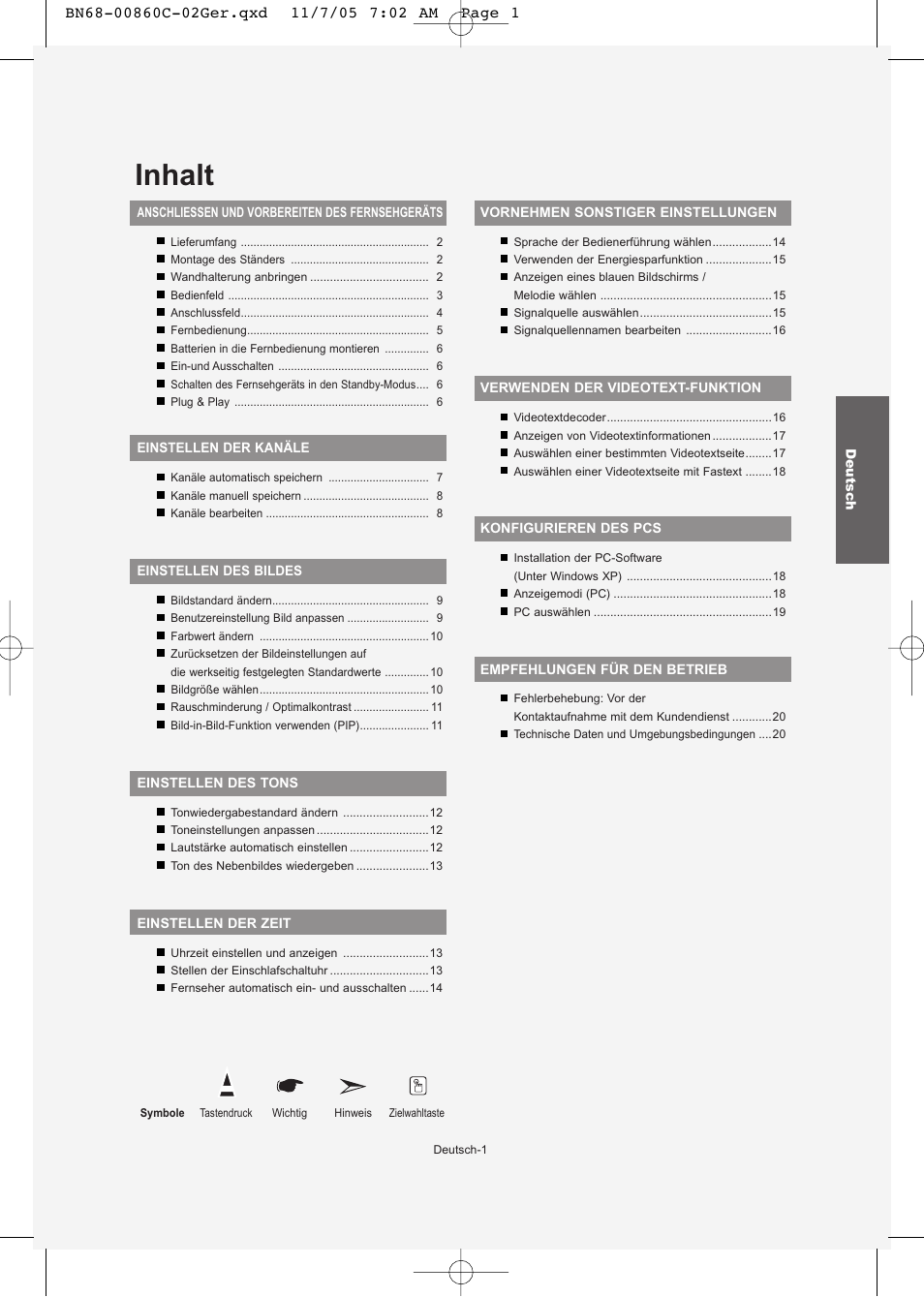 Deutsch, Inhalt | Samsung LE32T51S User Manual | Page 43 / 147