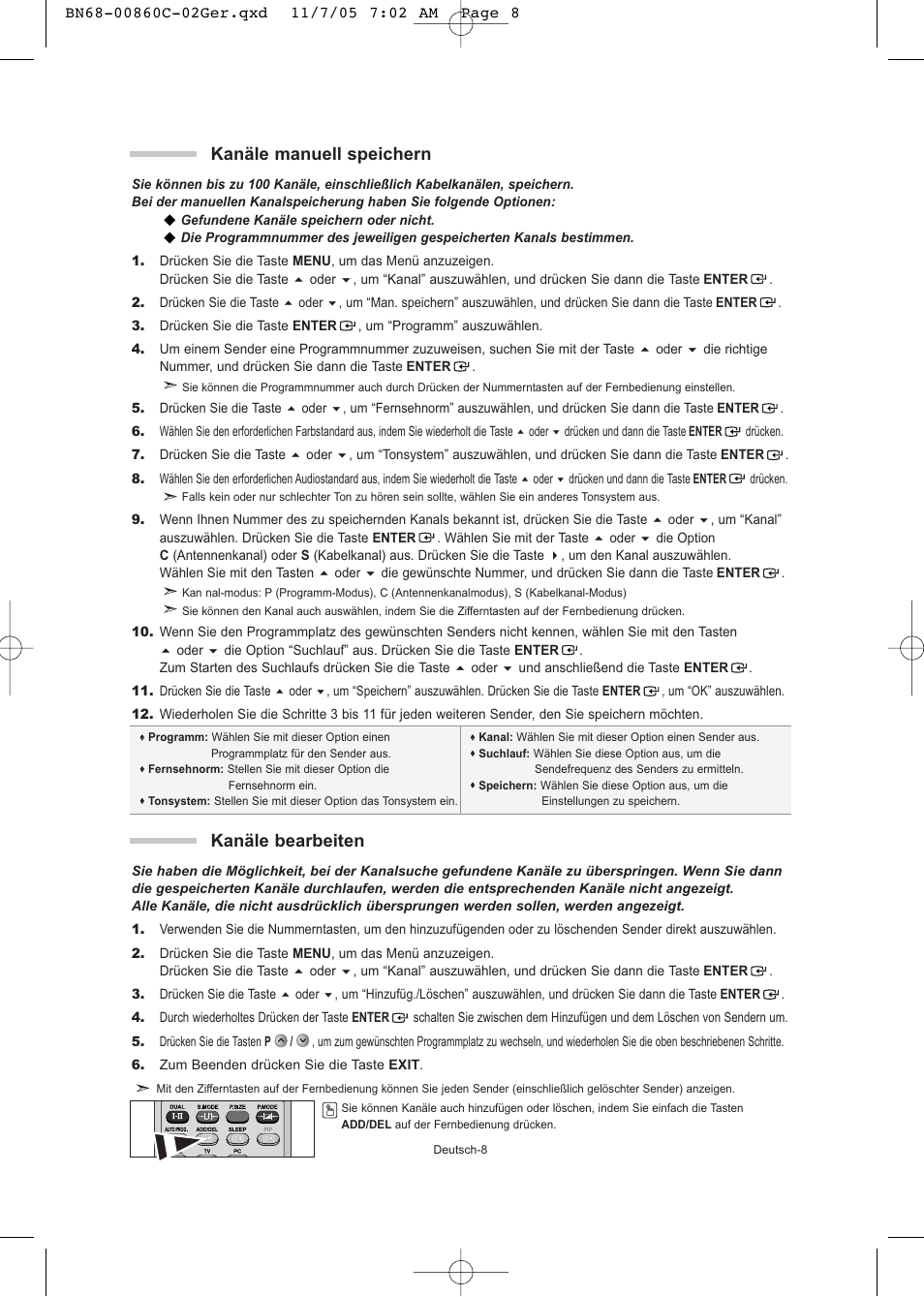 Kanäle manuell speichern, Kanäle bearbeiten | Samsung LE32T51S User Manual | Page 50 / 147