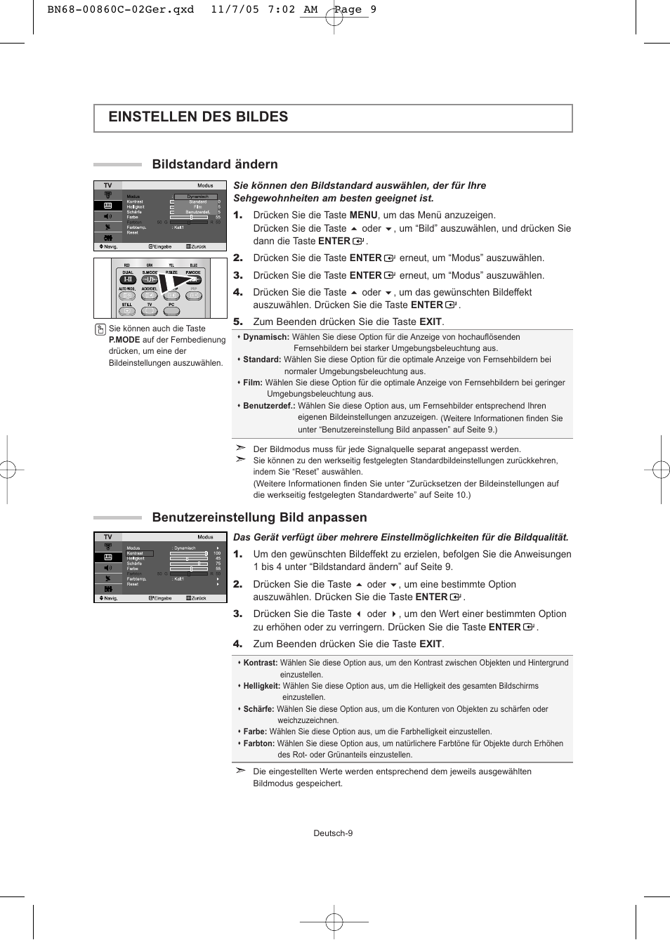 Einstellen des bildes, Bildstandard ändern, Benutzereinstellung bild anpassen | Samsung LE32T51S User Manual | Page 51 / 147