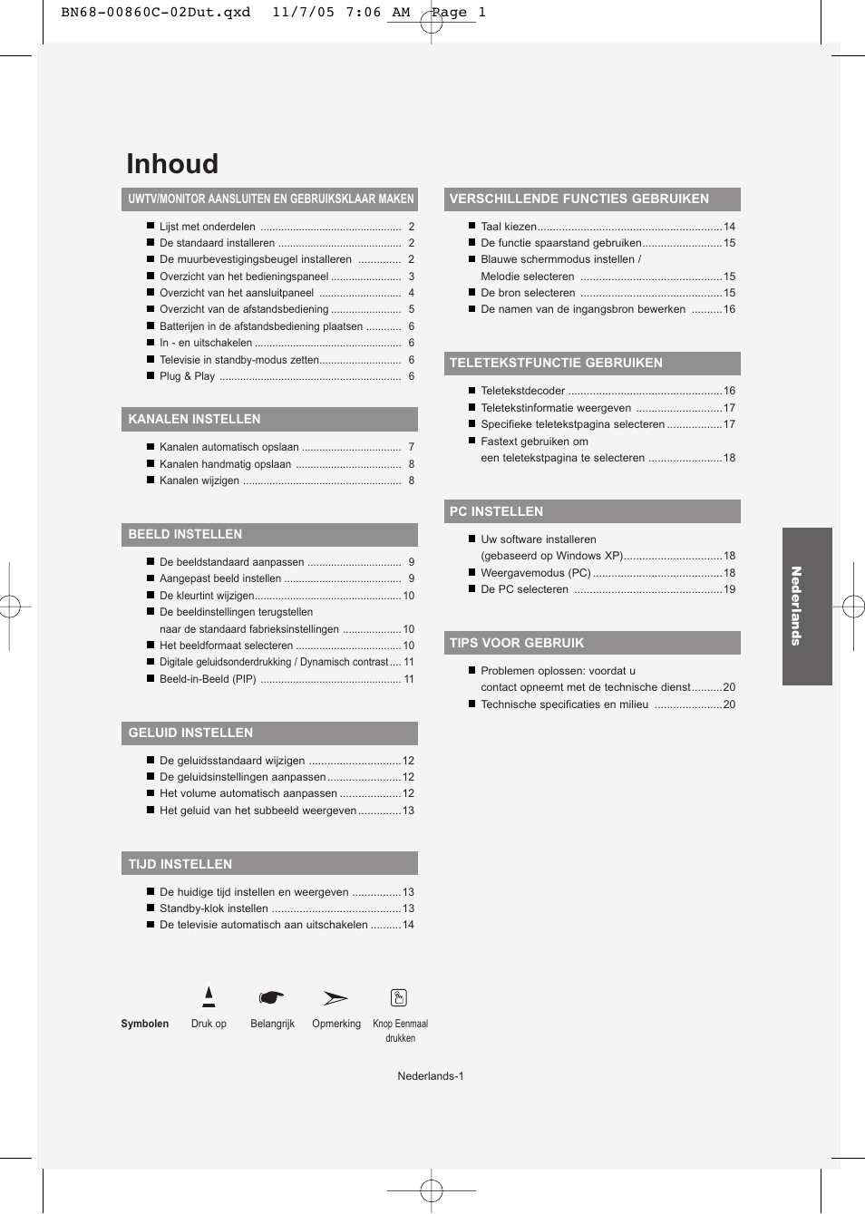 Nederlands, Inhoud | Samsung LE32T51S User Manual | Page 63 / 147