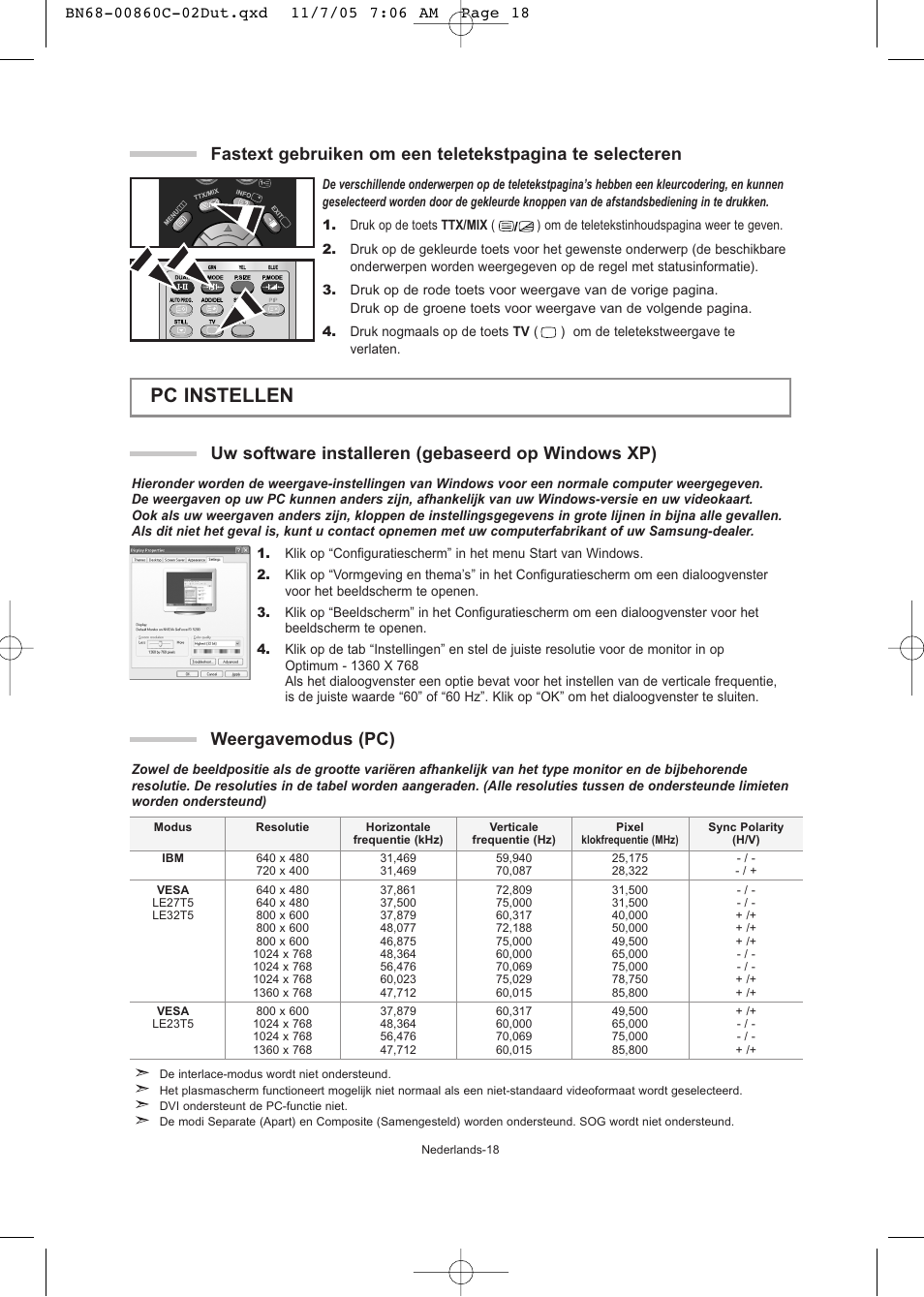 Pc instellen, Uw software installeren (gebaseerd op windows xp), Weergavemodus (pc) | Samsung LE32T51S User Manual | Page 80 / 147