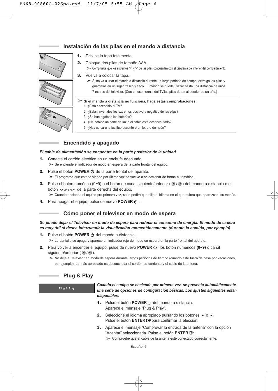 Plug & play, Instalación de las pilas en el mando a distancia | Samsung LE32T51S User Manual | Page 88 / 147