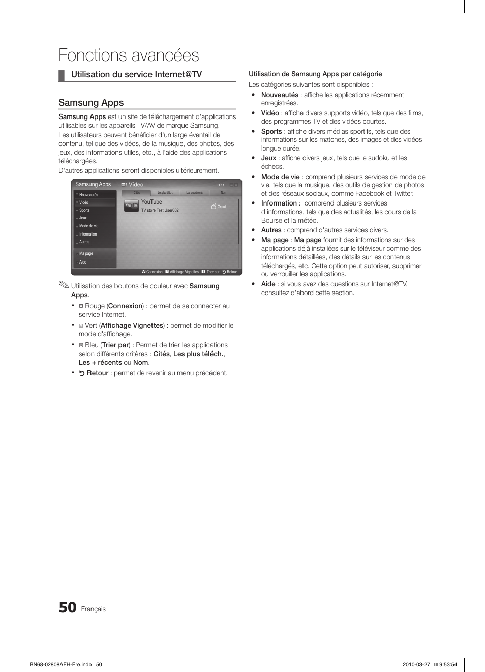 Fonctions avancées, Samsung apps | Samsung LE40C750R2W User Manual | Page 111 / 245