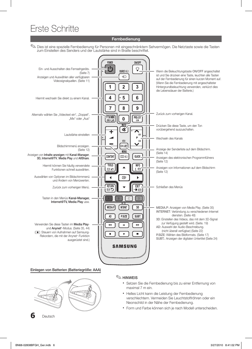 Erste schritte | Samsung LE40C750R2W User Manual | Page 128 / 245