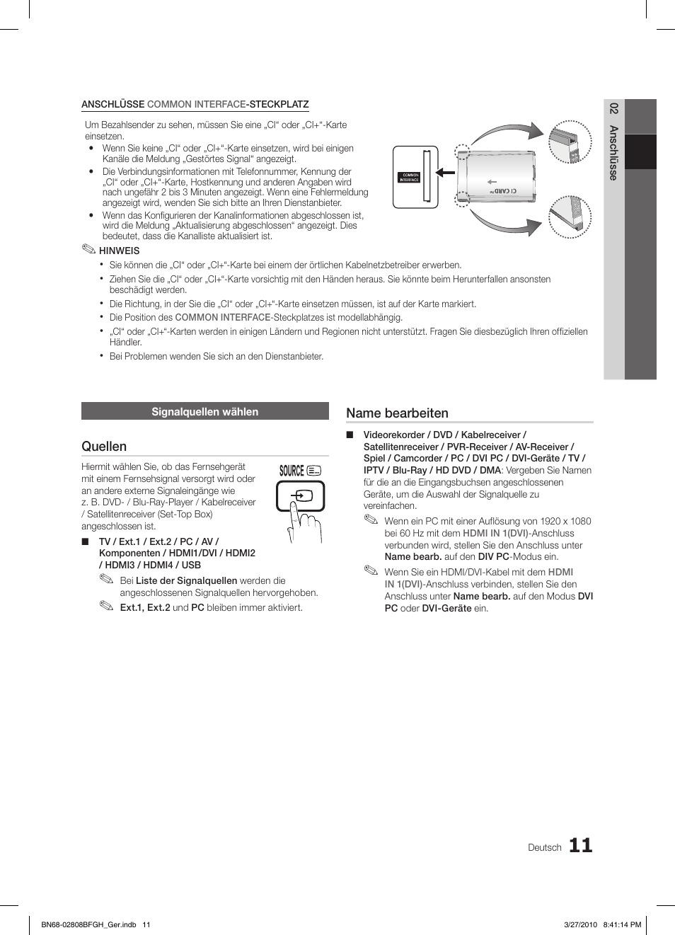 Quellen, Name bearbeiten | Samsung LE40C750R2W User Manual | Page 133 / 245