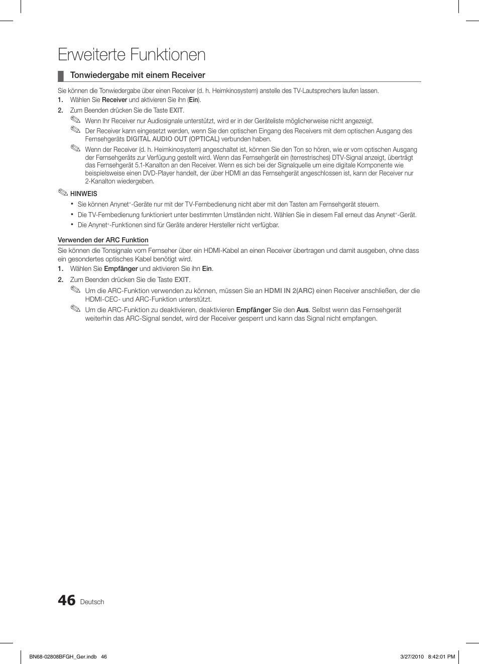 Erweiterte funktionen | Samsung LE40C750R2W User Manual | Page 168 / 245