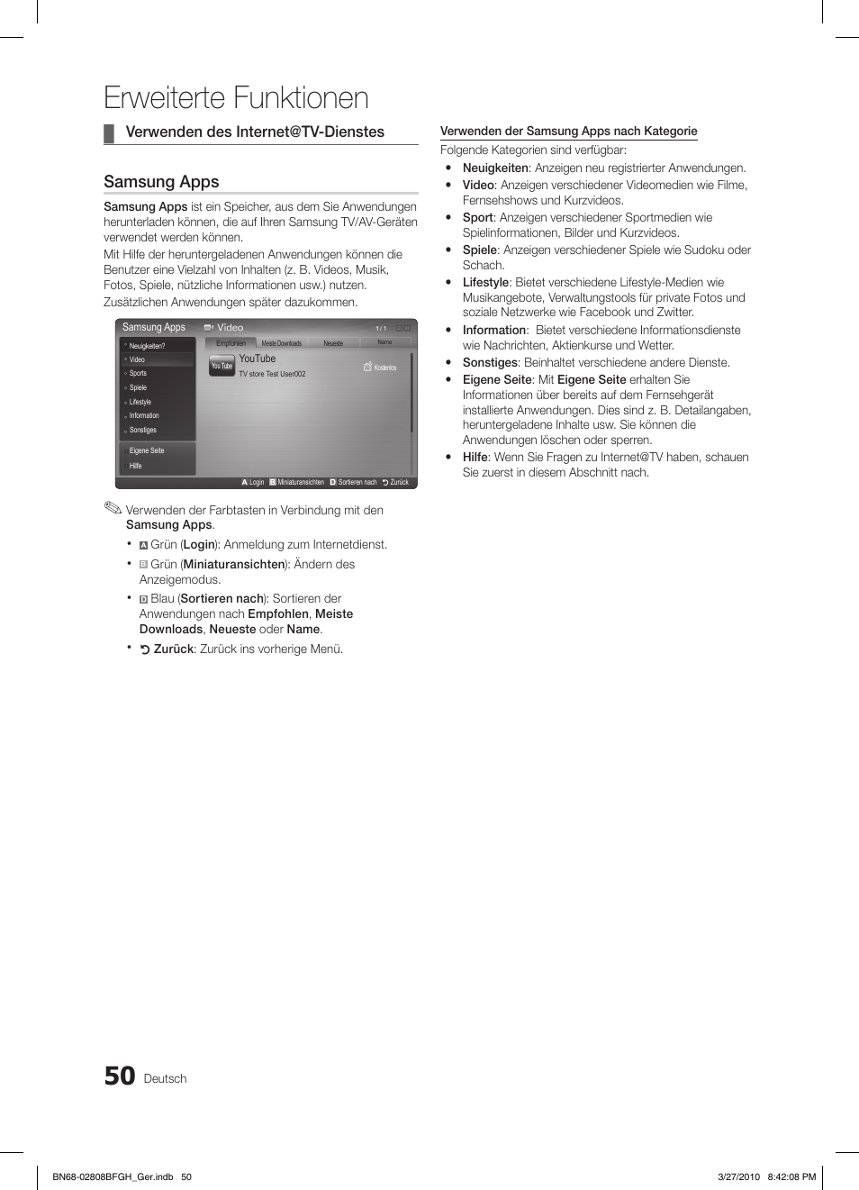 Erweiterte funktionen, Samsung apps | Samsung LE40C750R2W User Manual | Page 172 / 245