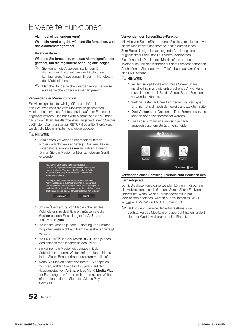 Erweiterte funktionen | Samsung LE40C750R2W User Manual | Page 174 / 245