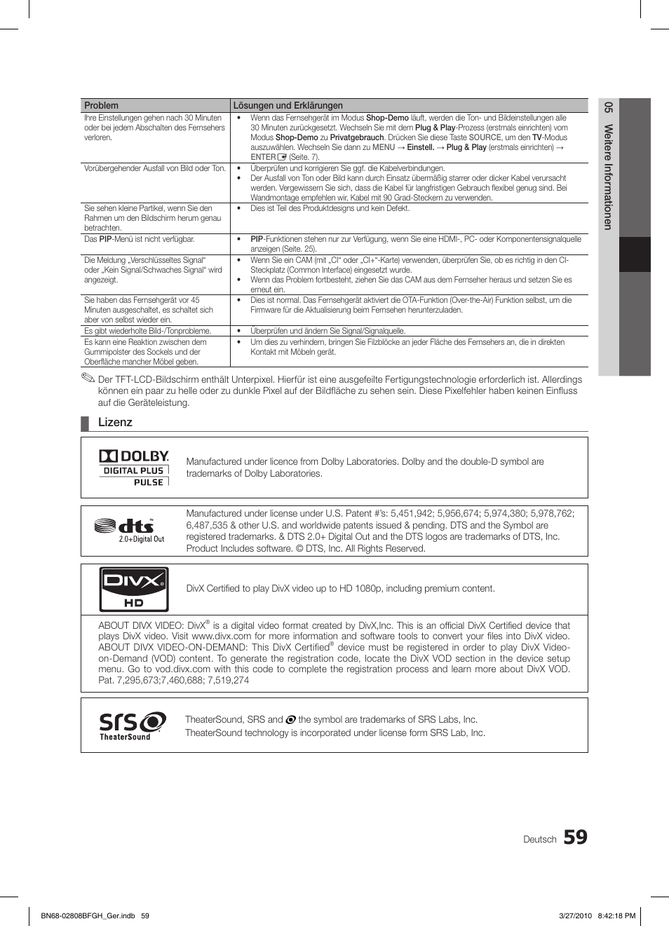 Lizenz | Samsung LE40C750R2W User Manual | Page 181 / 245