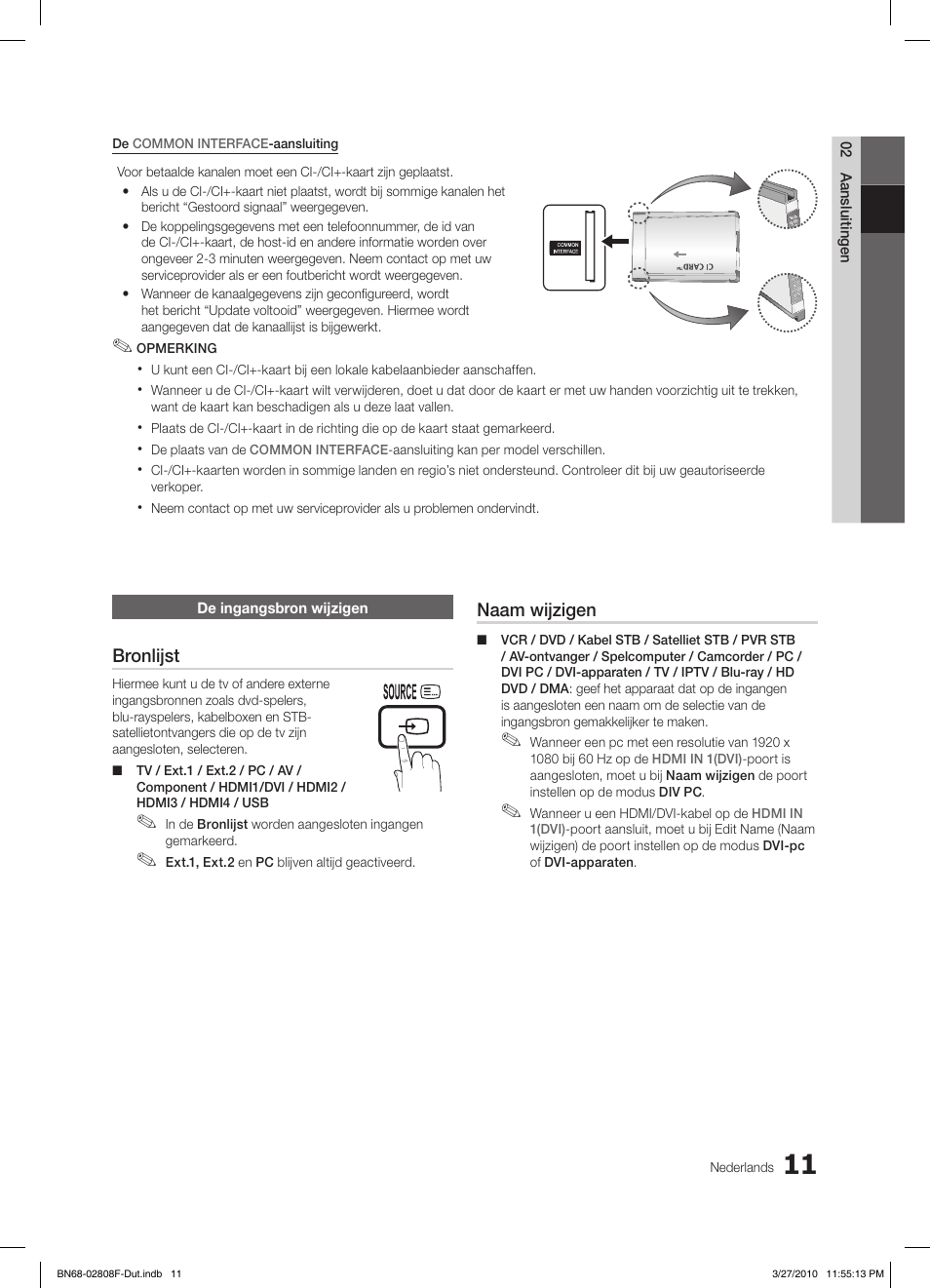 Bronlijst, Naam wijzigen | Samsung LE40C750R2W User Manual | Page 194 / 245