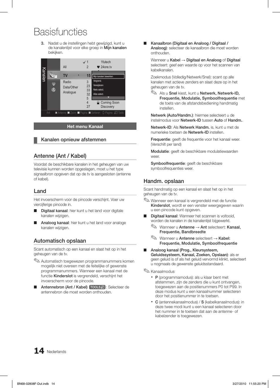 Basisfuncties, Antenne (ant / kabel), Land | Automatisch opslaan, Handm. opslaan | Samsung LE40C750R2W User Manual | Page 197 / 245