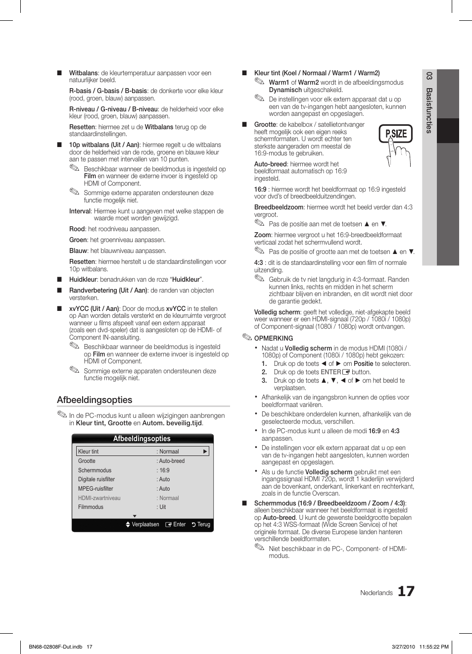 Afbeeldingsopties | Samsung LE40C750R2W User Manual | Page 200 / 245