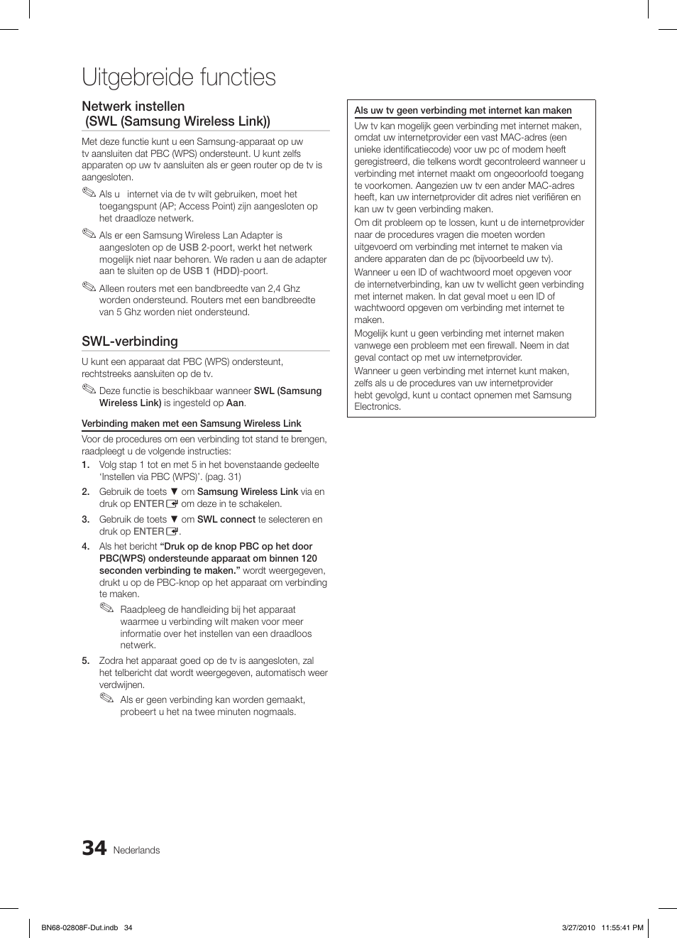 Uitgebreide functies | Samsung LE40C750R2W User Manual | Page 217 / 245