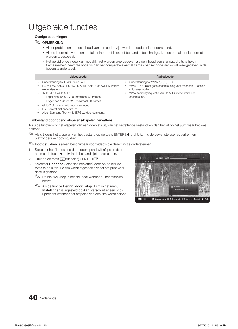 Uitgebreide functies | Samsung LE40C750R2W User Manual | Page 223 / 245