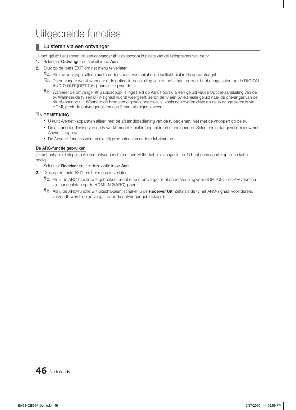 Uitgebreide functies | Samsung LE40C750R2W User Manual | Page 229 / 245