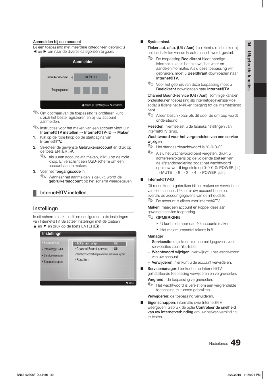 Instellingn | Samsung LE40C750R2W User Manual | Page 232 / 245