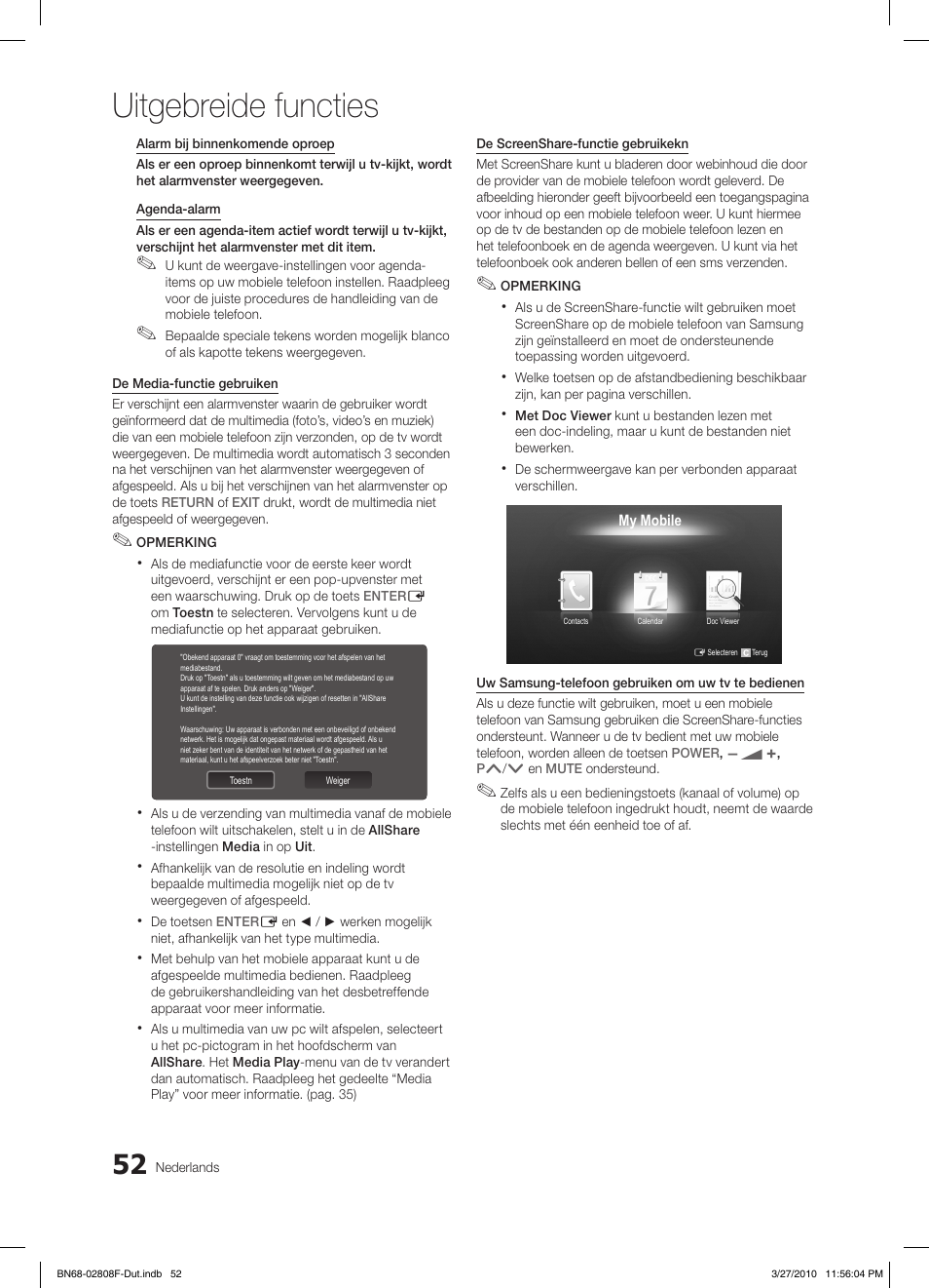 Uitgebreide functies | Samsung LE40C750R2W User Manual | Page 235 / 245