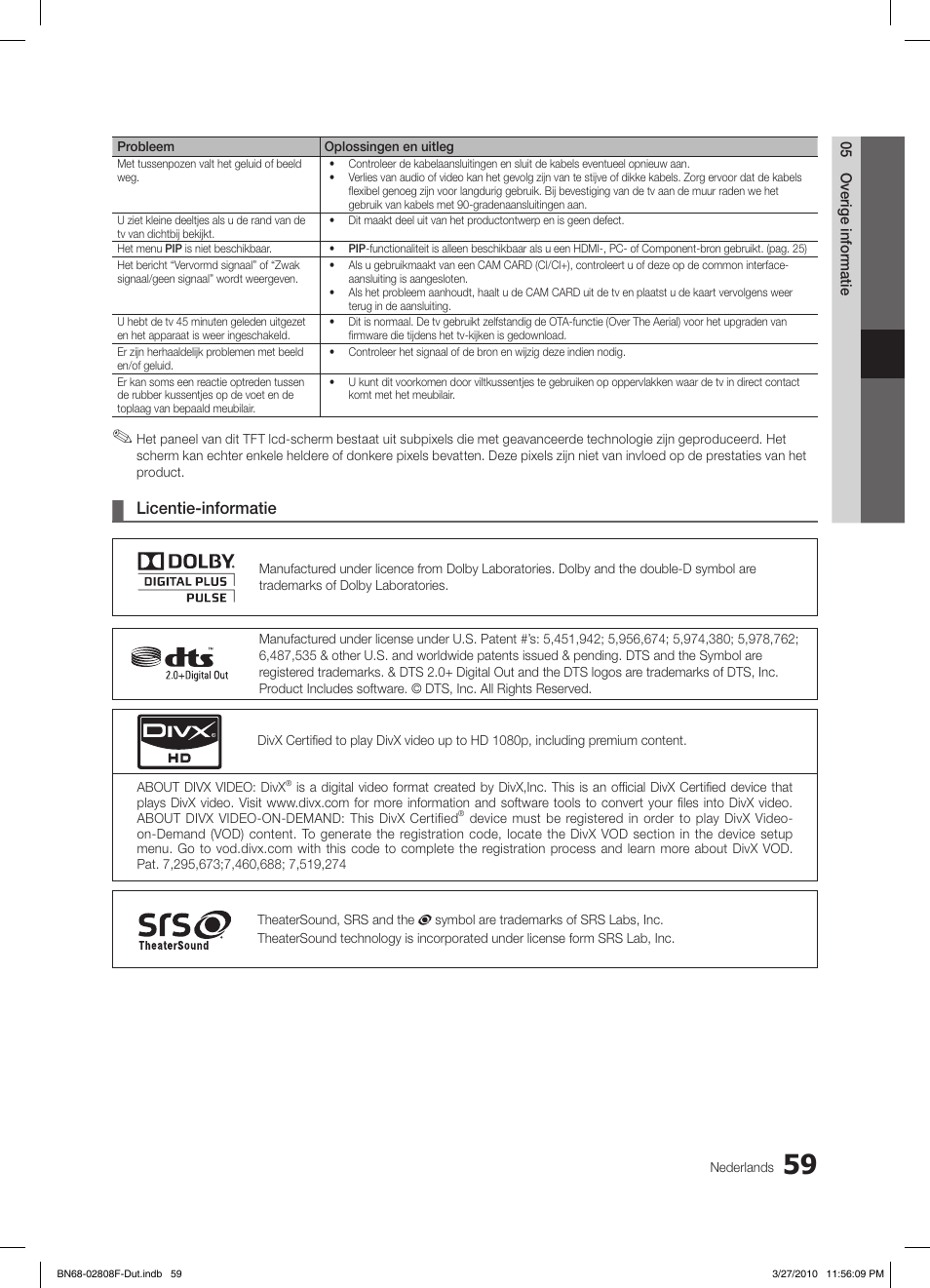 Licentie-informatie | Samsung LE40C750R2W User Manual | Page 242 / 245