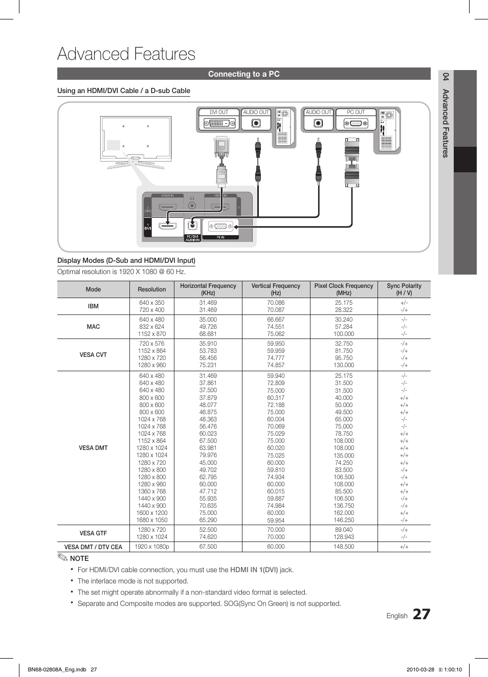 Advanced features | Samsung LE40C750R2W User Manual | Page 27 / 245