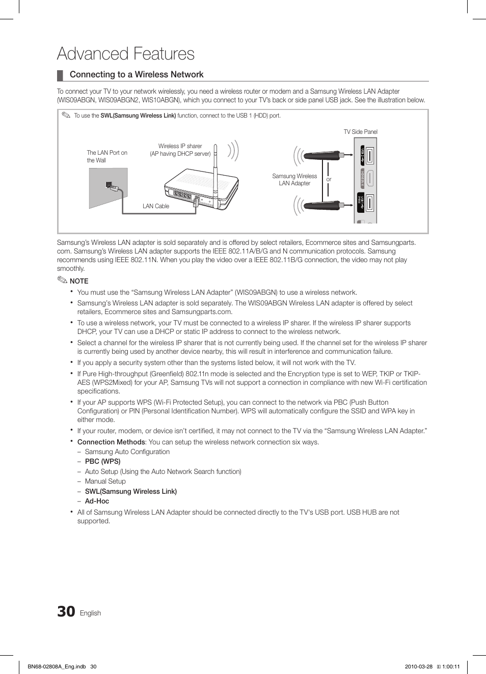 Advanced features | Samsung LE40C750R2W User Manual | Page 30 / 245