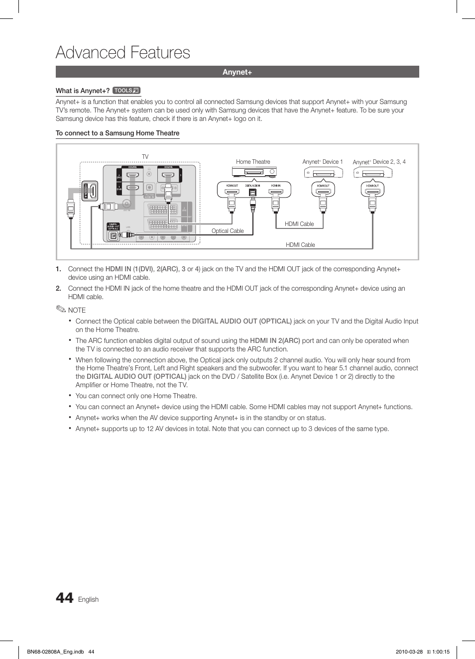 Advanced features | Samsung LE40C750R2W User Manual | Page 44 / 245