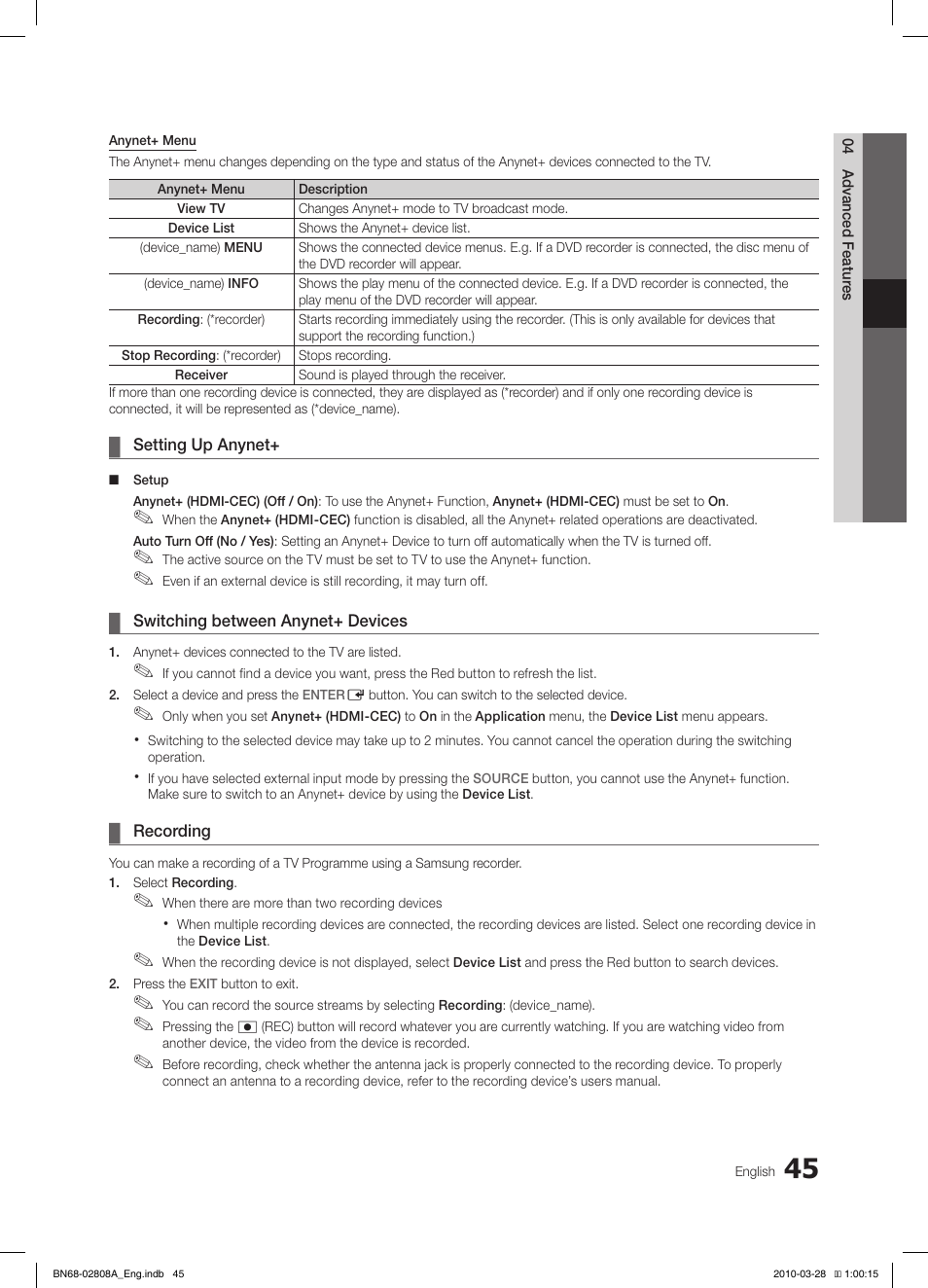 Samsung LE40C750R2W User Manual | Page 45 / 245