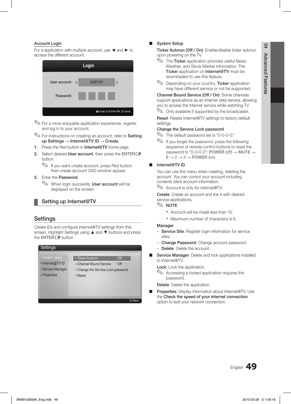 Settings | Samsung LE40C750R2W User Manual | Page 49 / 245