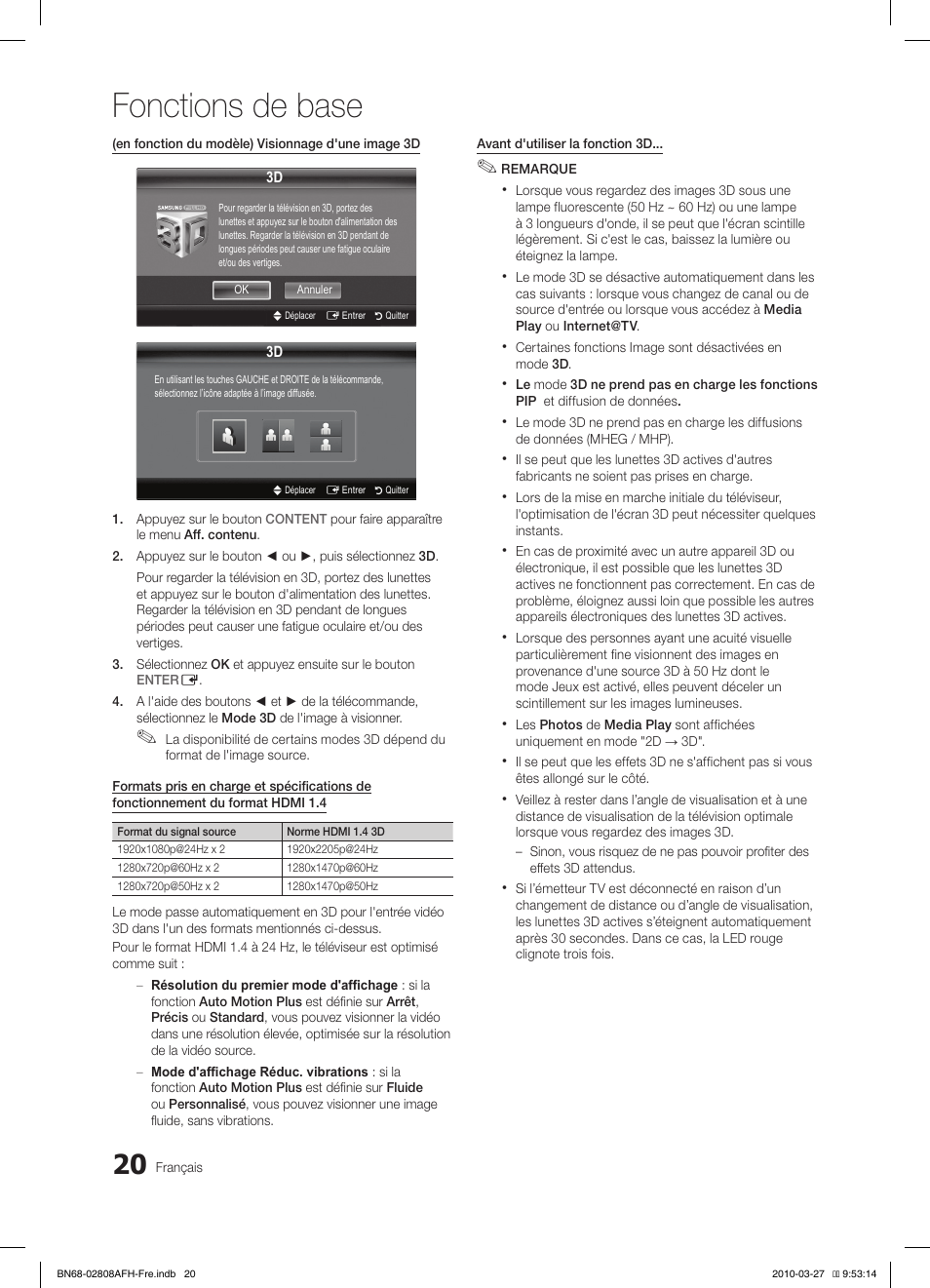 Fonctions de base | Samsung LE40C750R2W User Manual | Page 81 / 245