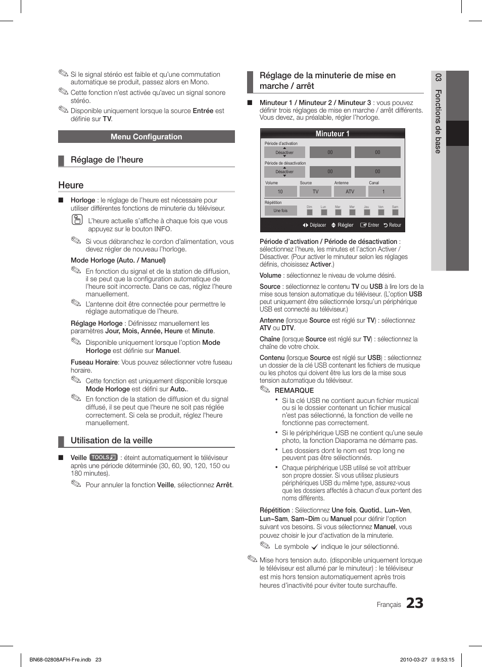 Heure | Samsung LE40C750R2W User Manual | Page 84 / 245