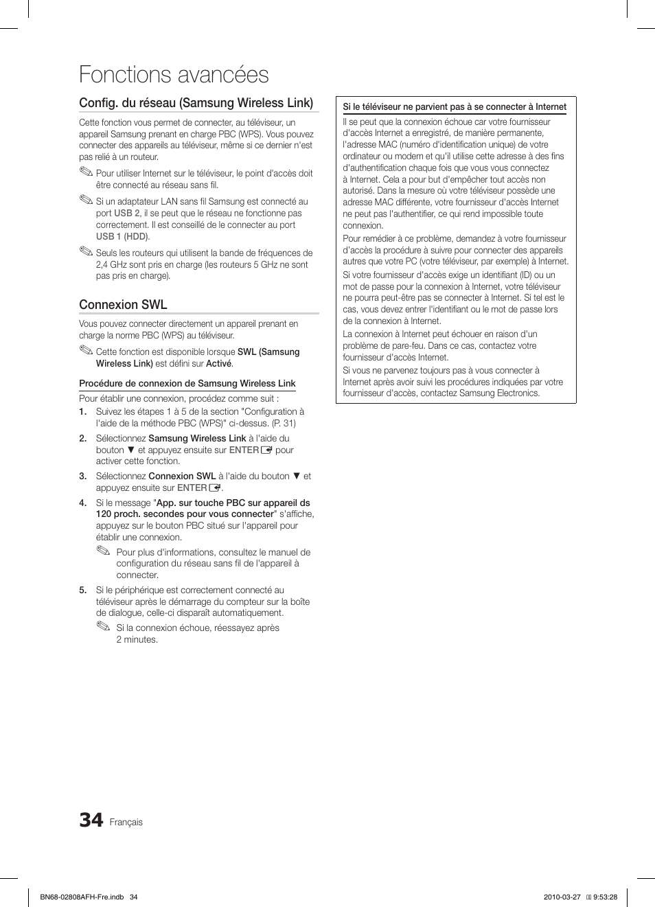 Fonctions avancées | Samsung LE40C750R2W User Manual | Page 95 / 245