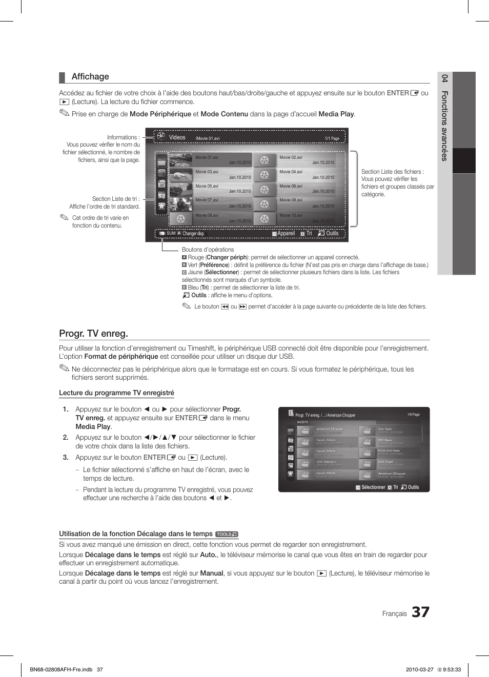 Progr. tv enreg, Affichage | Samsung LE40C750R2W User Manual | Page 98 / 245