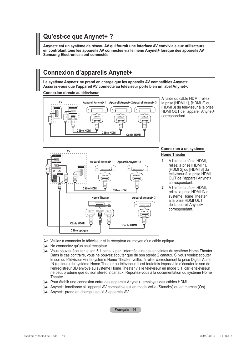 Qu’est-ce que anynet, Connexion d’appareils anynet | Samsung PS50A417C2D User Manual | Page 108 / 477