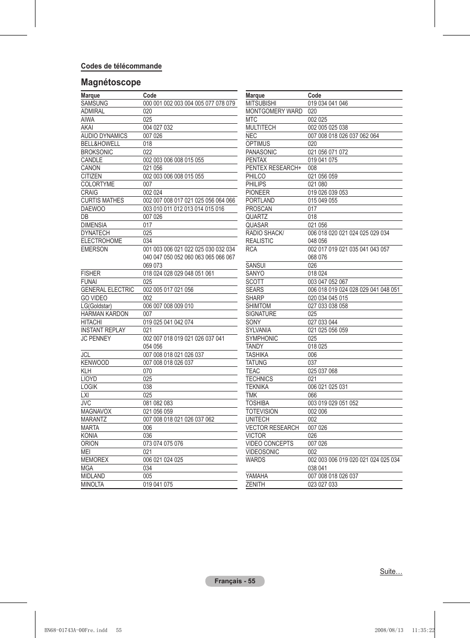 Magnétoscope | Samsung PS50A417C2D User Manual | Page 117 / 477