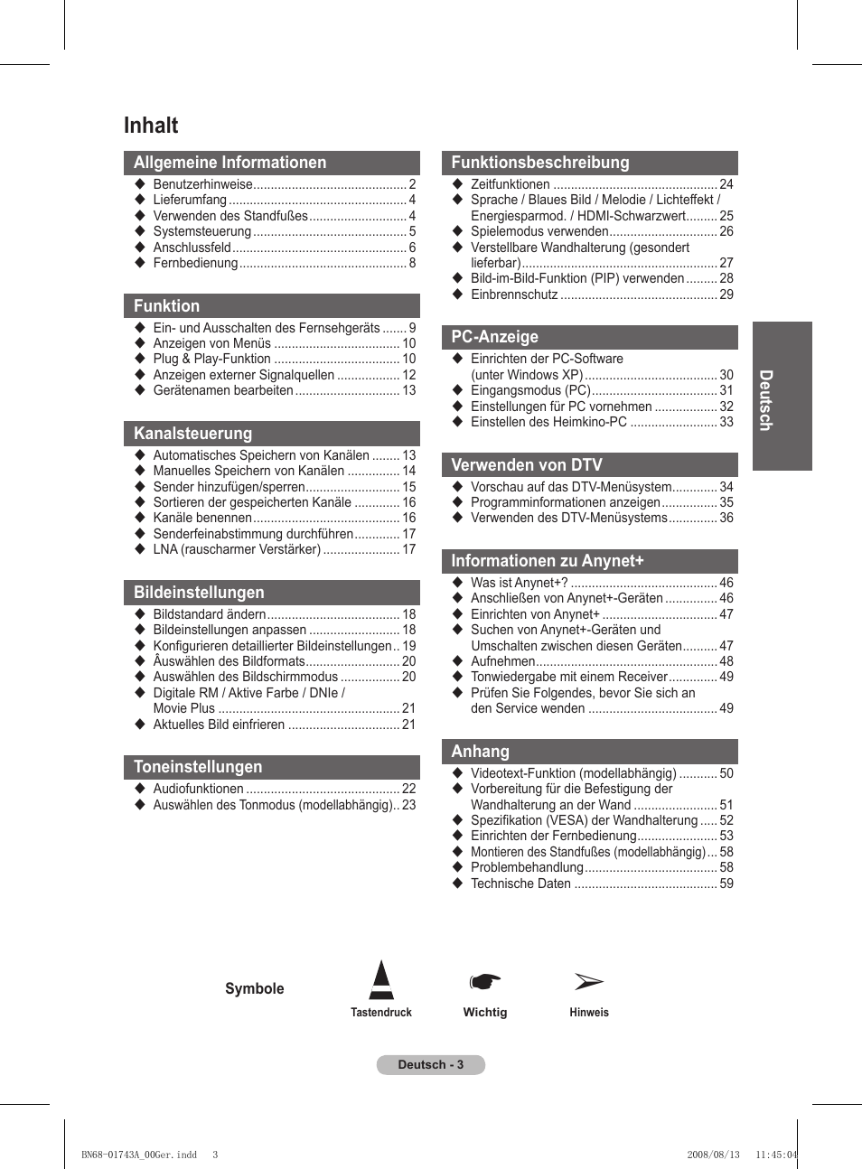 Inhalt | Samsung PS50A417C2D User Manual | Page 124 / 477