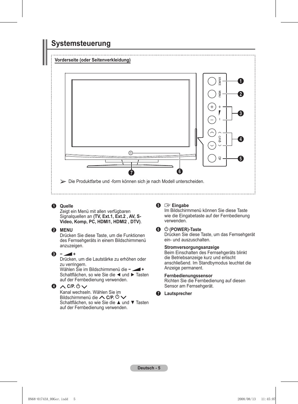 Systemsteuerung | Samsung PS50A417C2D User Manual | Page 126 / 477