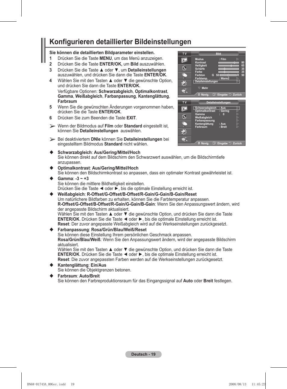 Konfigurieren detaillierter bildeinstellungen | Samsung PS50A417C2D User Manual | Page 140 / 477