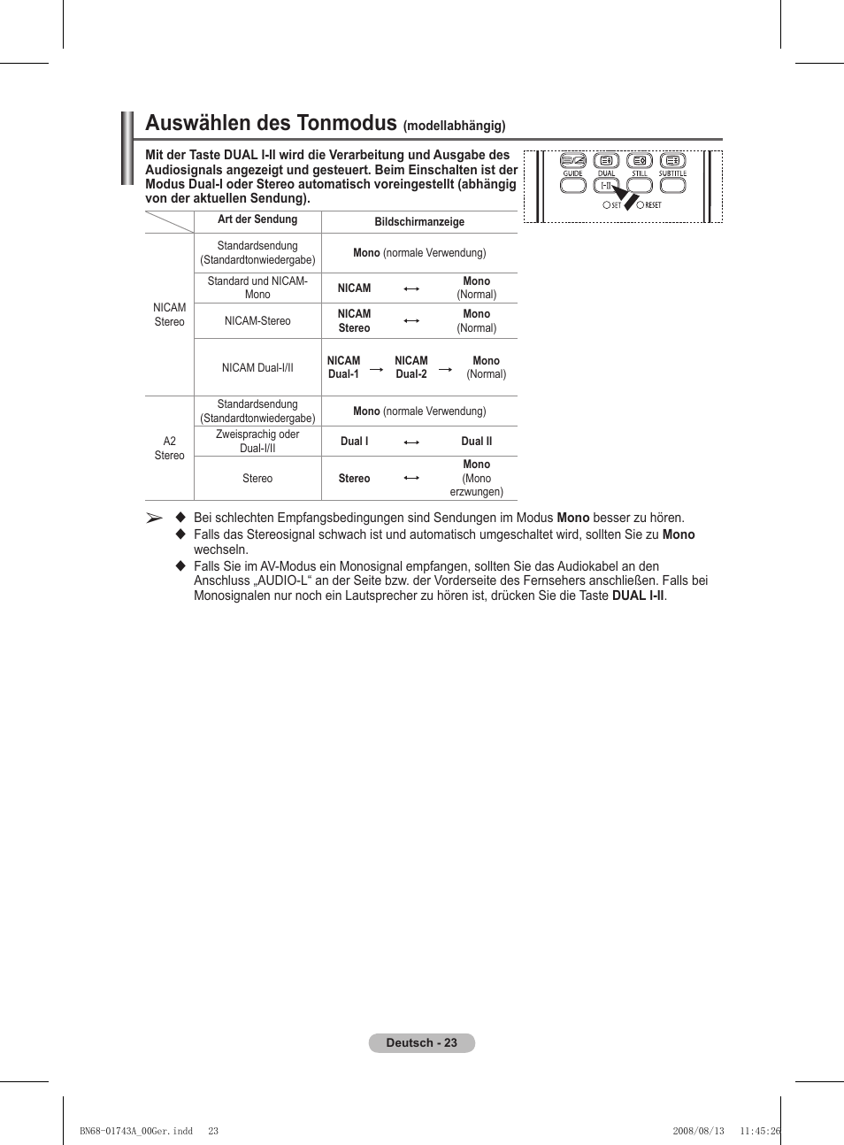 Auswählen des tonmodus | Samsung PS50A417C2D User Manual | Page 144 / 477