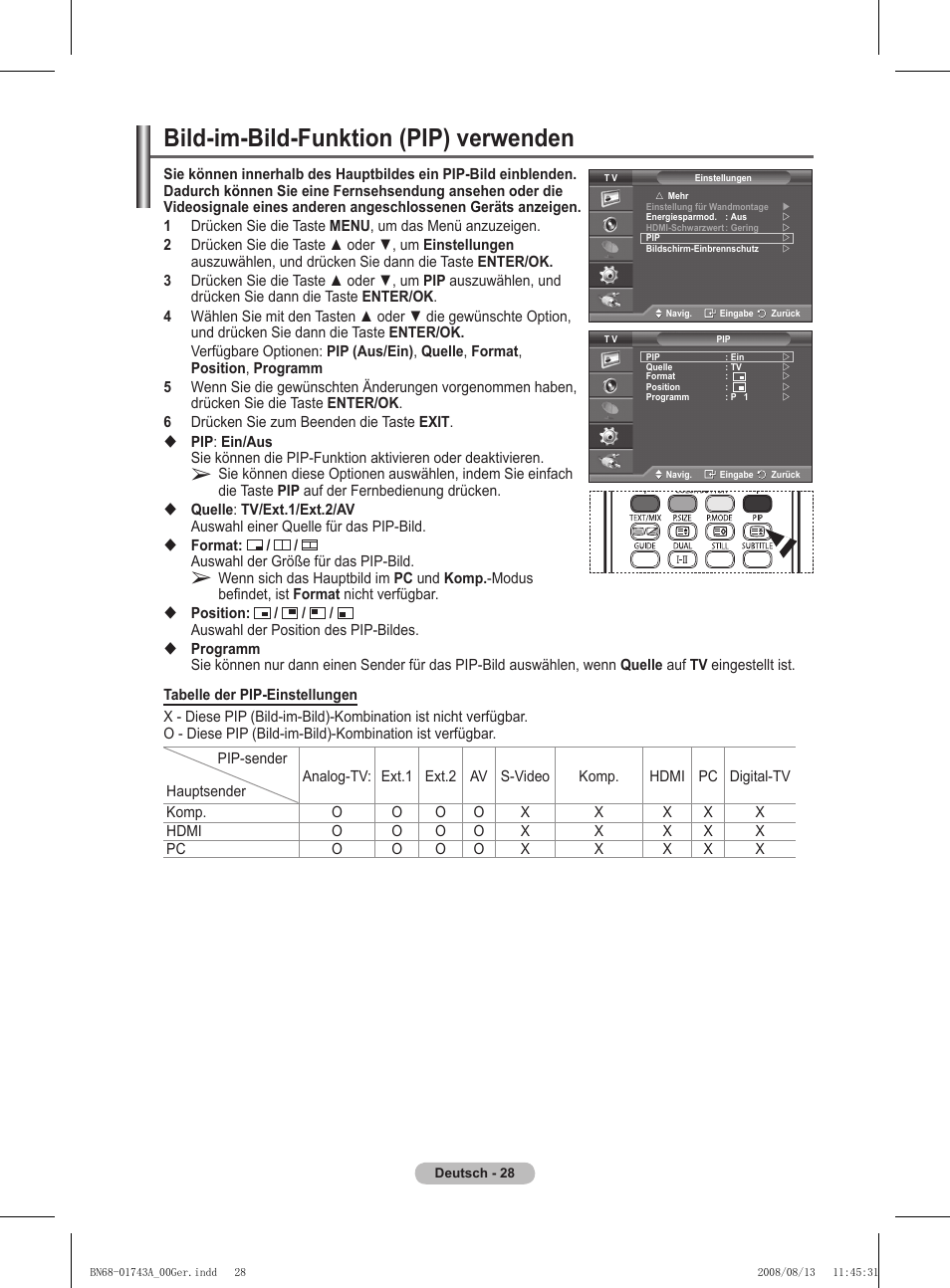 Bild-im-bild-funktion (pip) verwenden | Samsung PS50A417C2D User Manual | Page 149 / 477