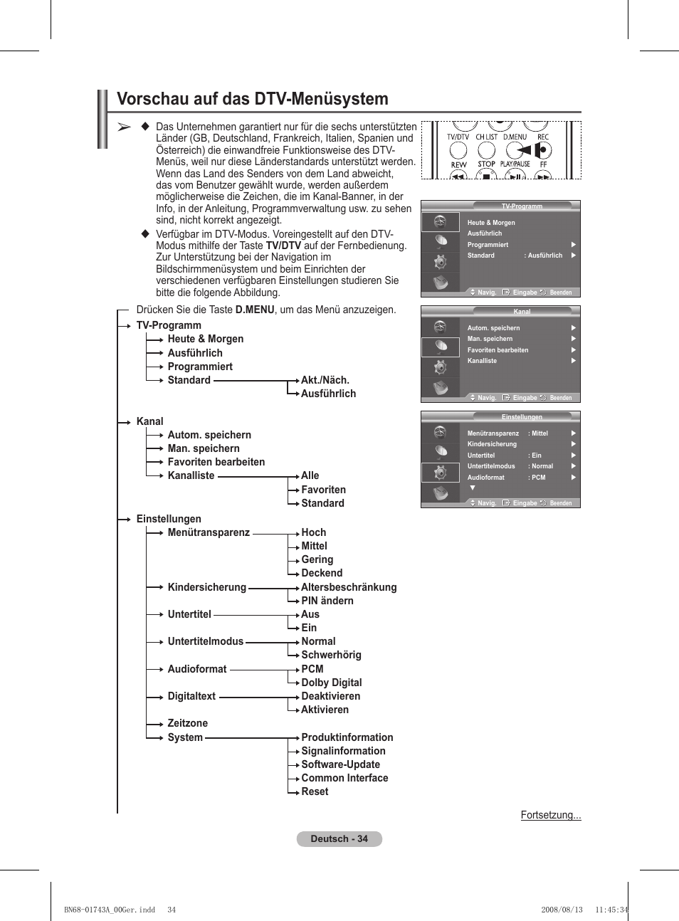 Vorschau auf das dtv-menüsystem | Samsung PS50A417C2D User Manual | Page 155 / 477