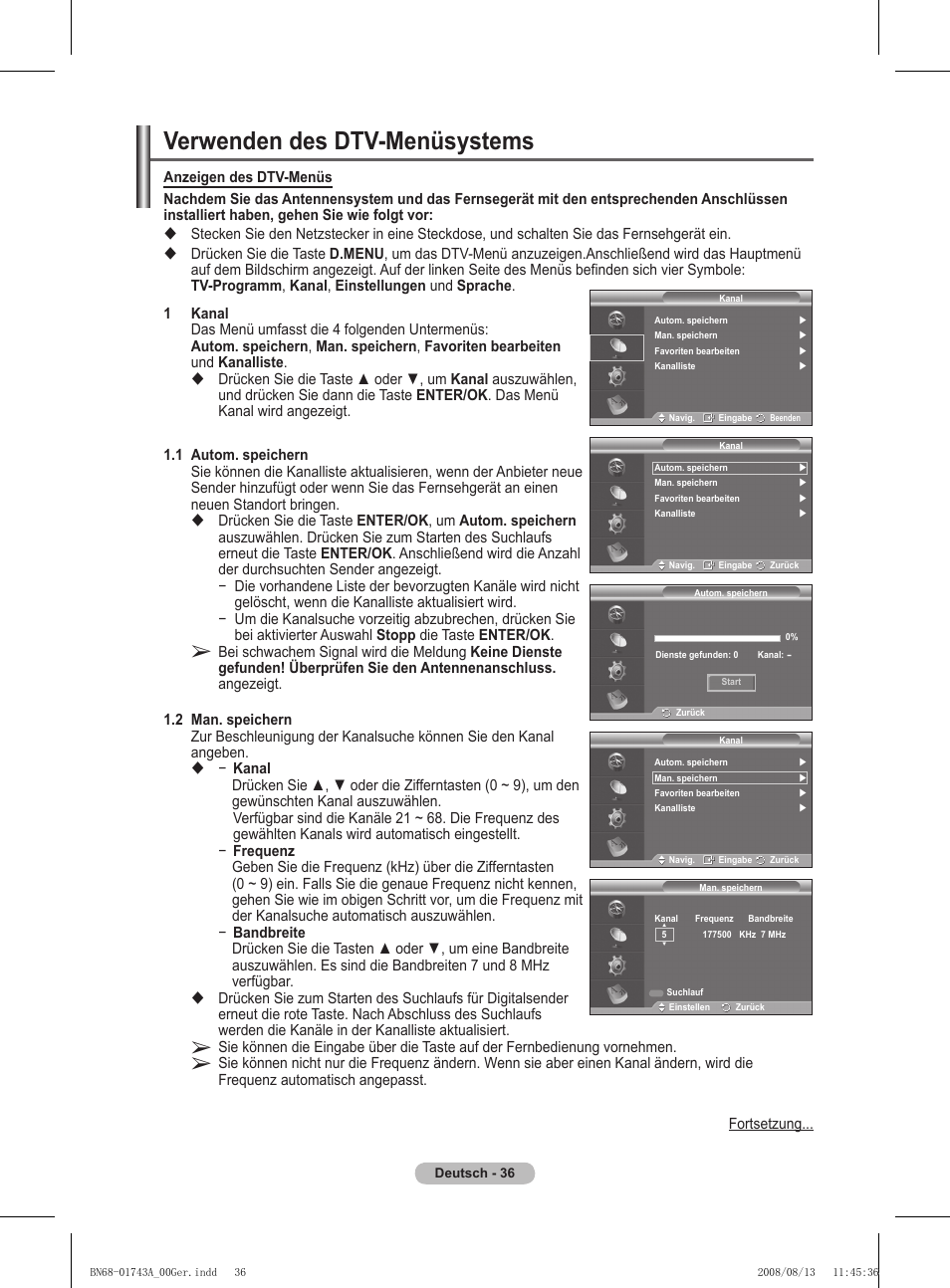 Verwenden des dtv-menüsystems | Samsung PS50A417C2D User Manual | Page 157 / 477