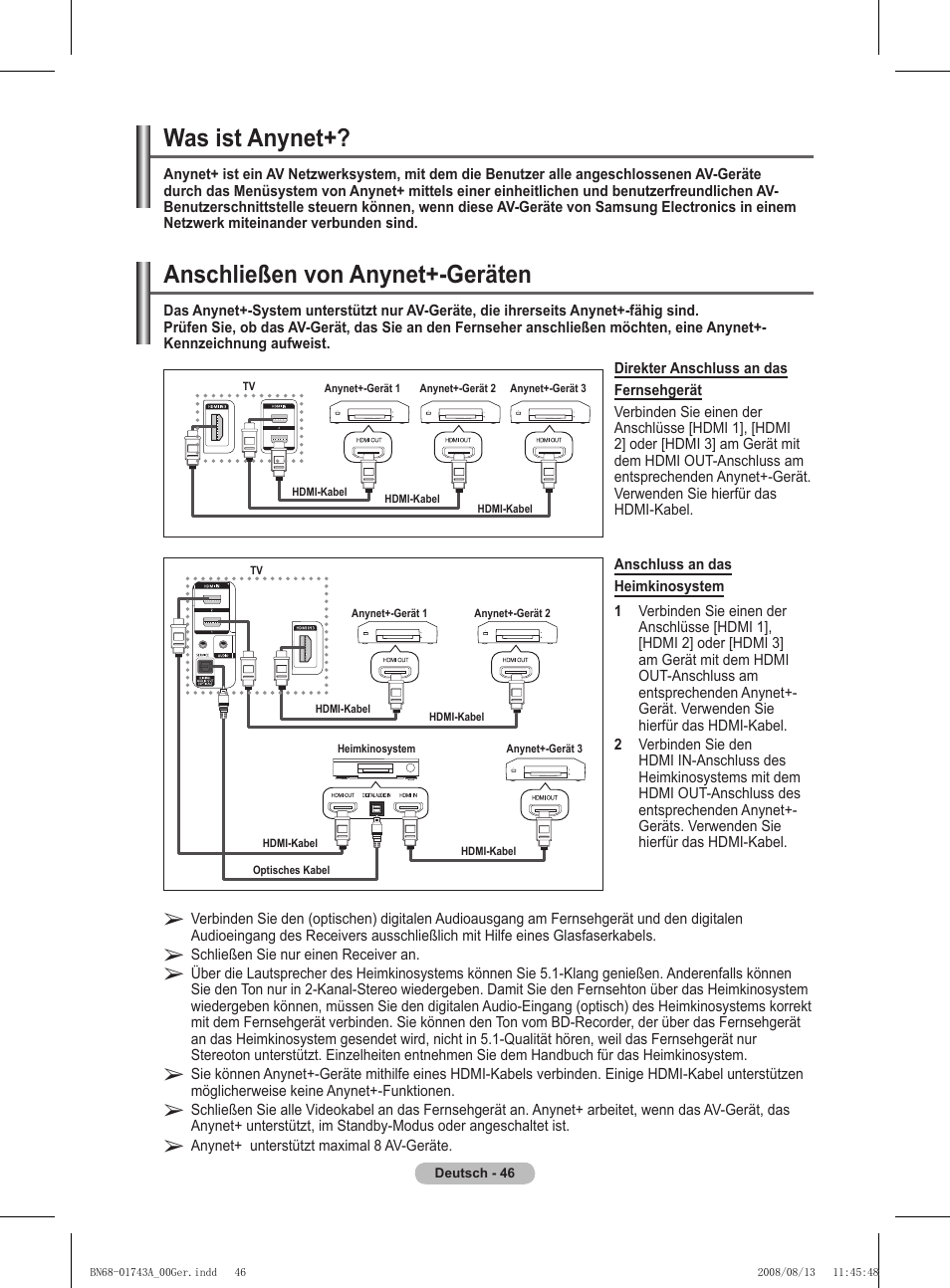 Was ist anynet, Anschließen von anynet+-geräten | Samsung PS50A417C2D User Manual | Page 167 / 477