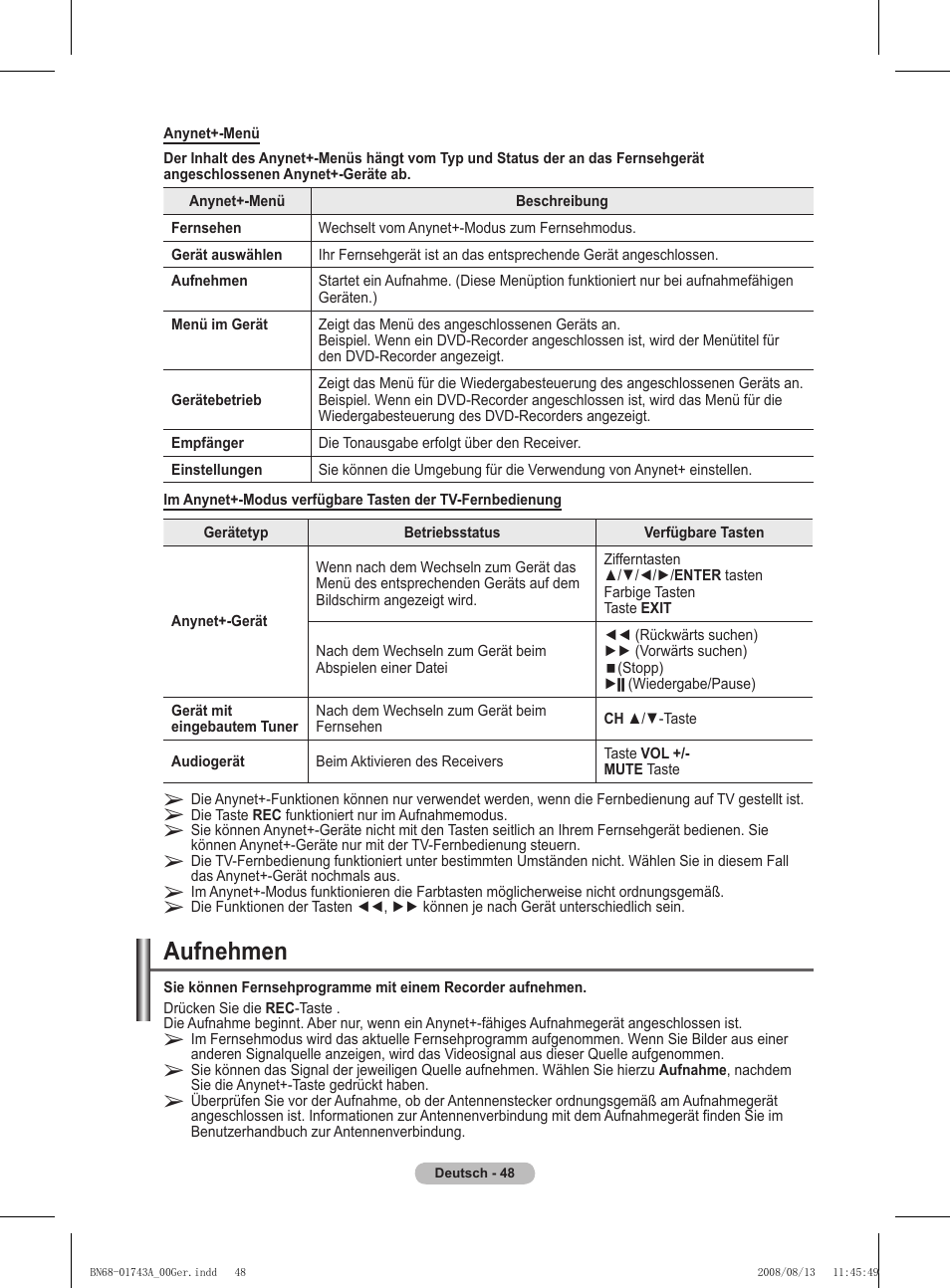 Aufnehmen | Samsung PS50A417C2D User Manual | Page 169 / 477