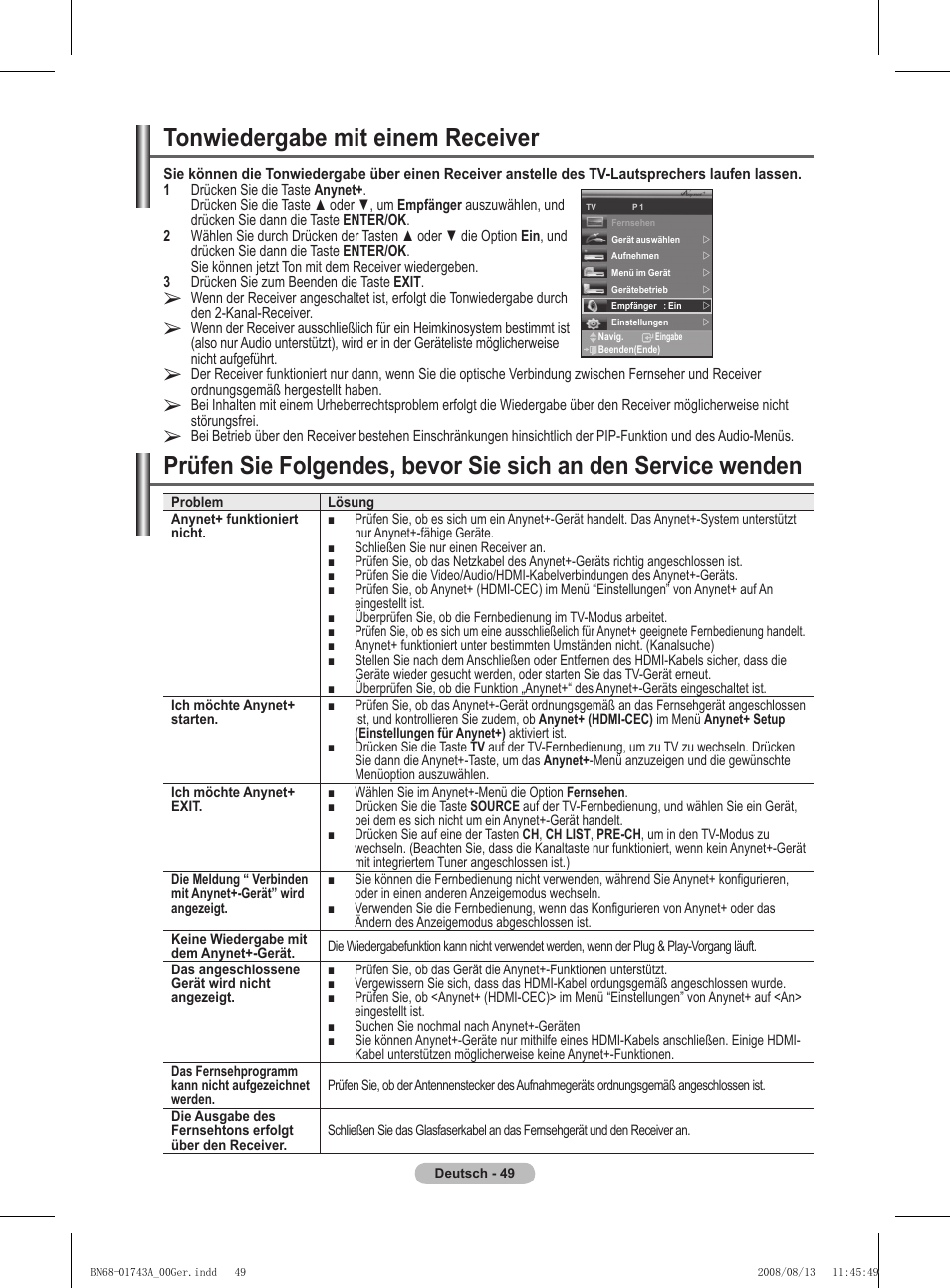 Tonwiedergabe mit einem receiver | Samsung PS50A417C2D User Manual | Page 170 / 477