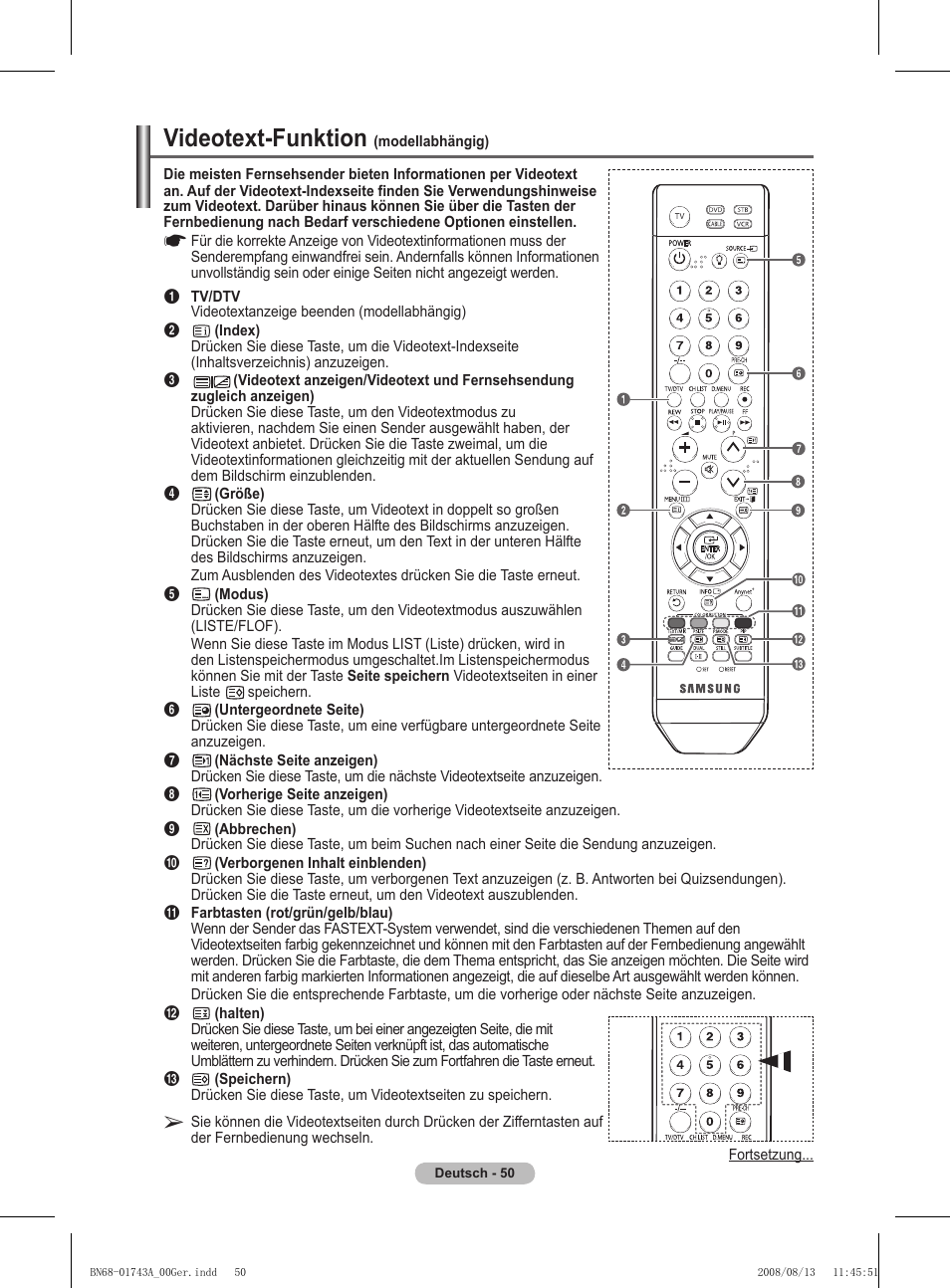 Videotext-funktion | Samsung PS50A417C2D User Manual | Page 171 / 477