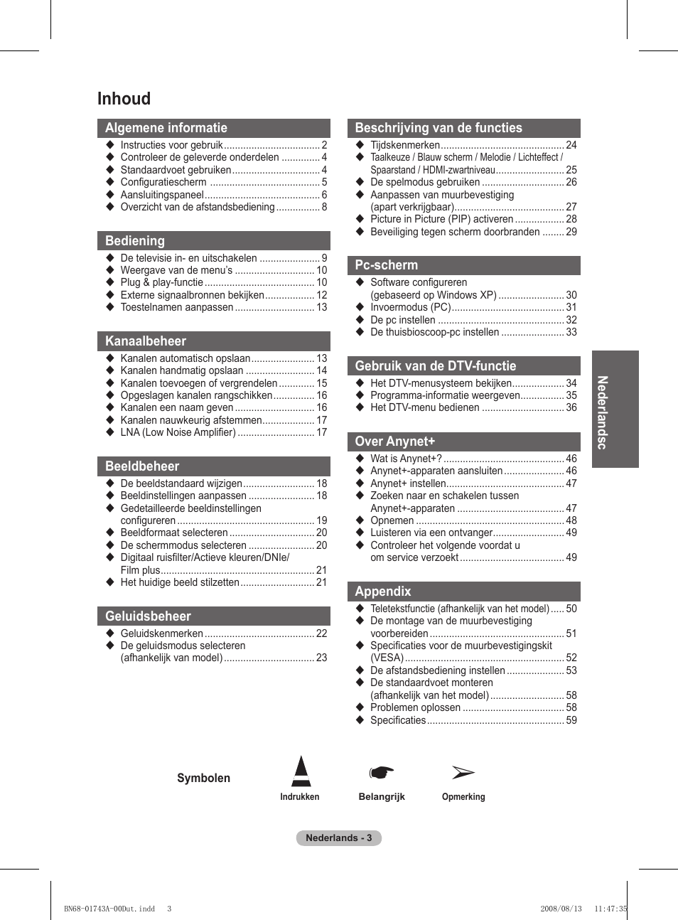 Inhoud | Samsung PS50A417C2D User Manual | Page 183 / 477
