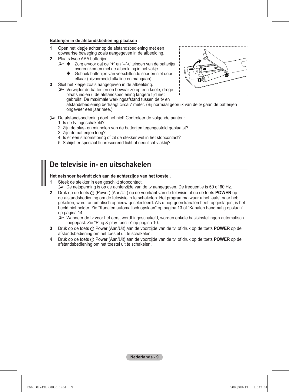 De televisie in- en uitschakelen | Samsung PS50A417C2D User Manual | Page 189 / 477