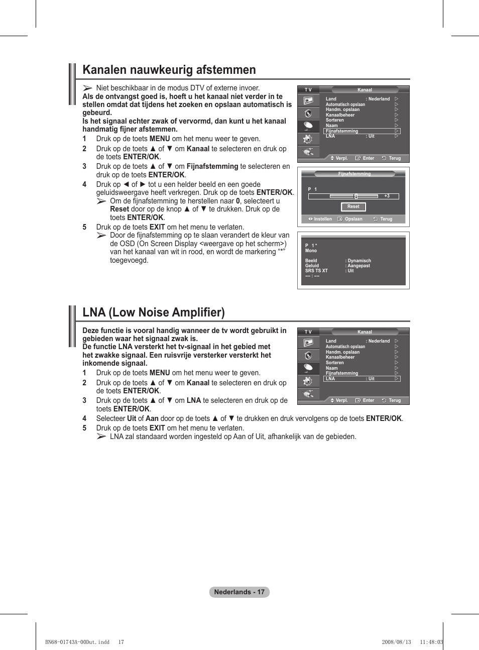 Kanalen nauwkeurig afstemmen, Lna (low noise amplifier) | Samsung PS50A417C2D User Manual | Page 197 / 477