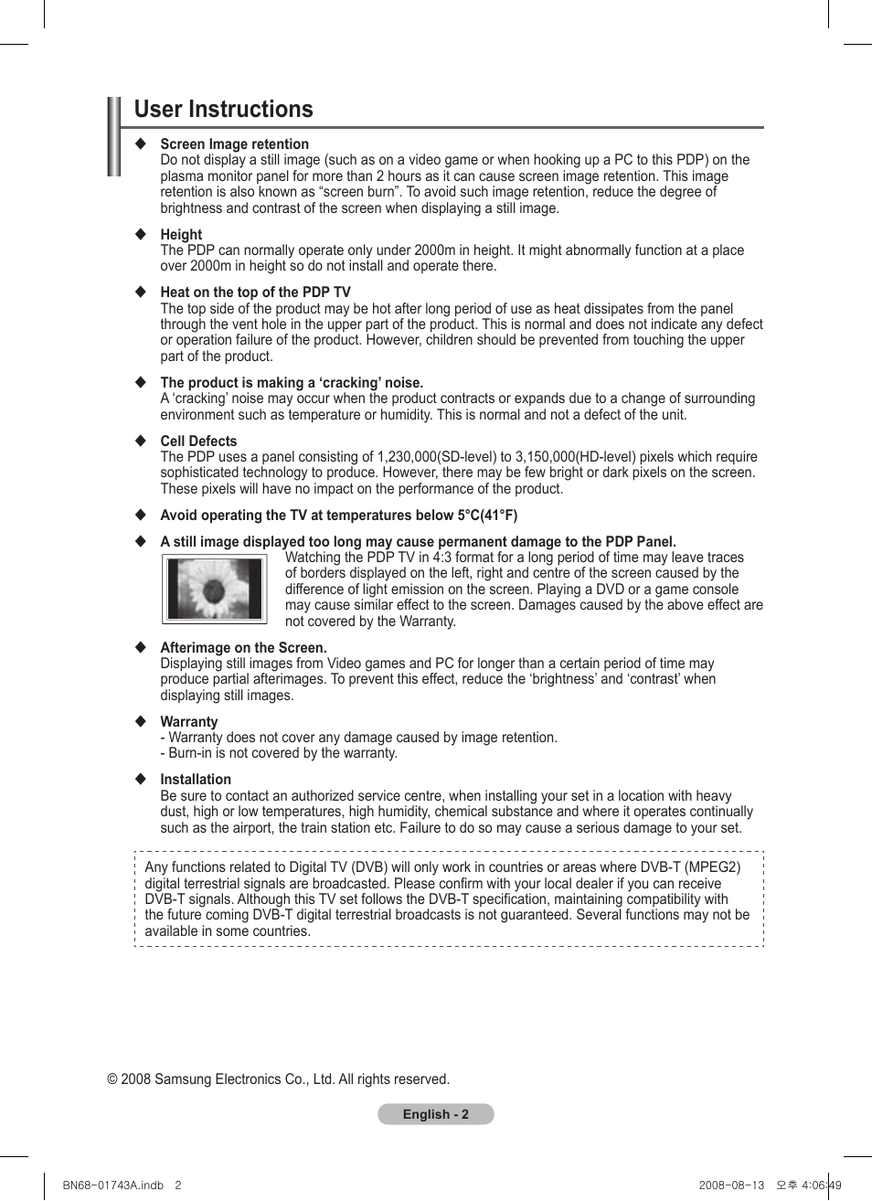 User instructions | Samsung PS50A417C2D User Manual | Page 2 / 477